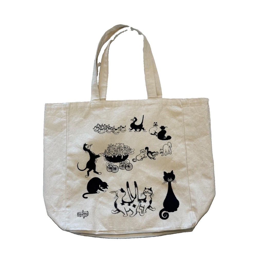 Winkler Dubout Multi-Cats Canvas Tote Bag Ecru Large French Illustr. Cat Art